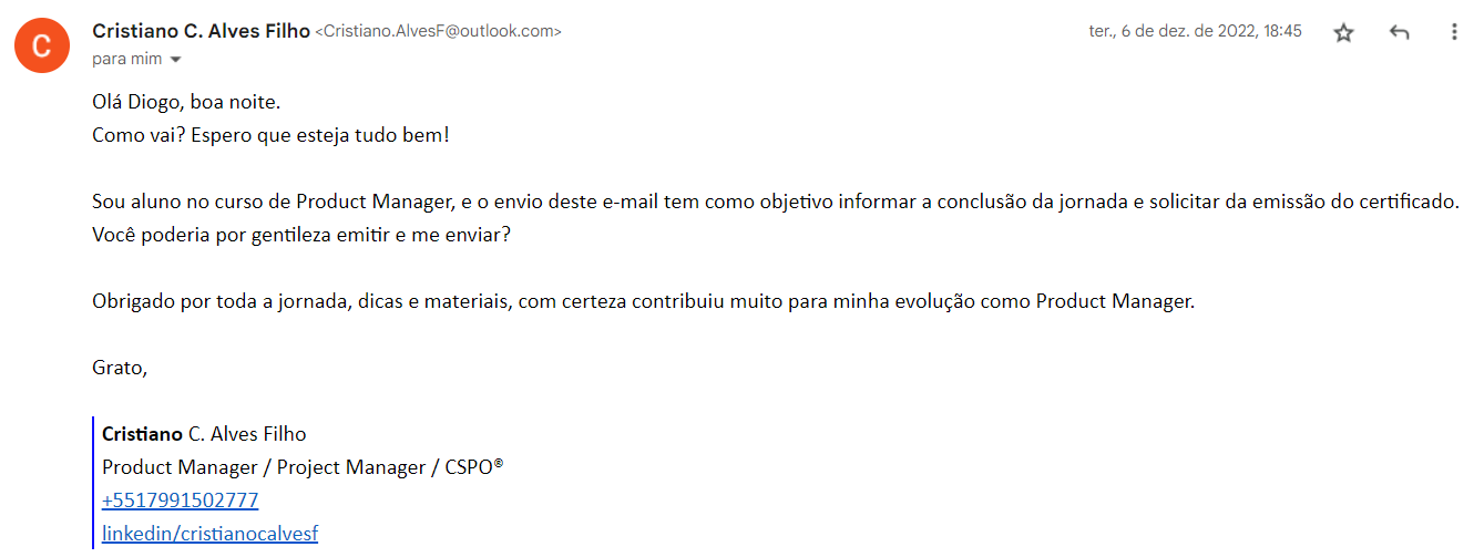 Depoimento Cristiano